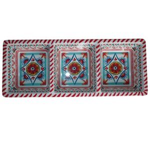 Rachel Roy Melamine 3 Compartment Serving Tray Relish Dish Floral Multicolor